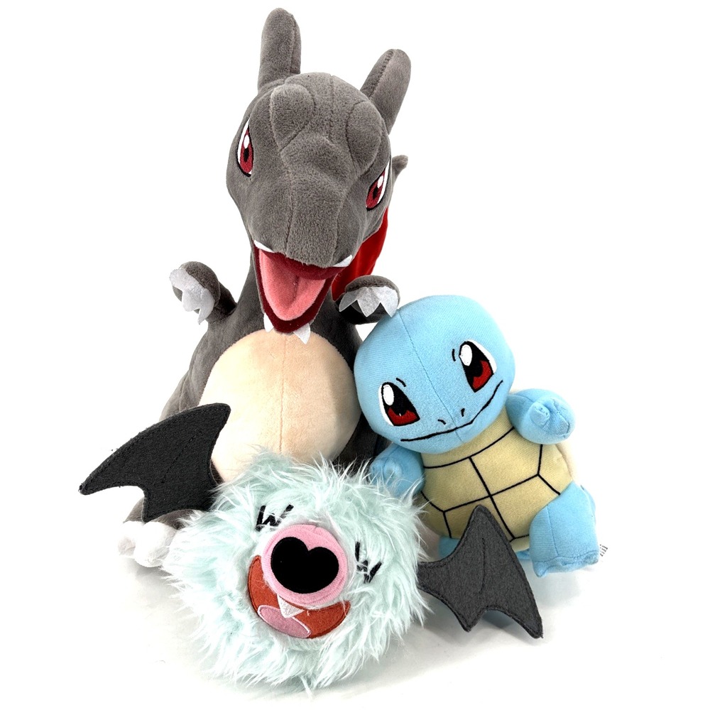 Lot Of 3 Plush Stuffed Pokémon Toys Gray Charizard, Squirtle &‎ Woobat